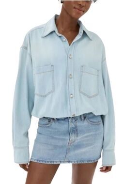 Haikure Womens Light Wash Tatum Lipari Blue Denim Button Up Dress NWT Size XS